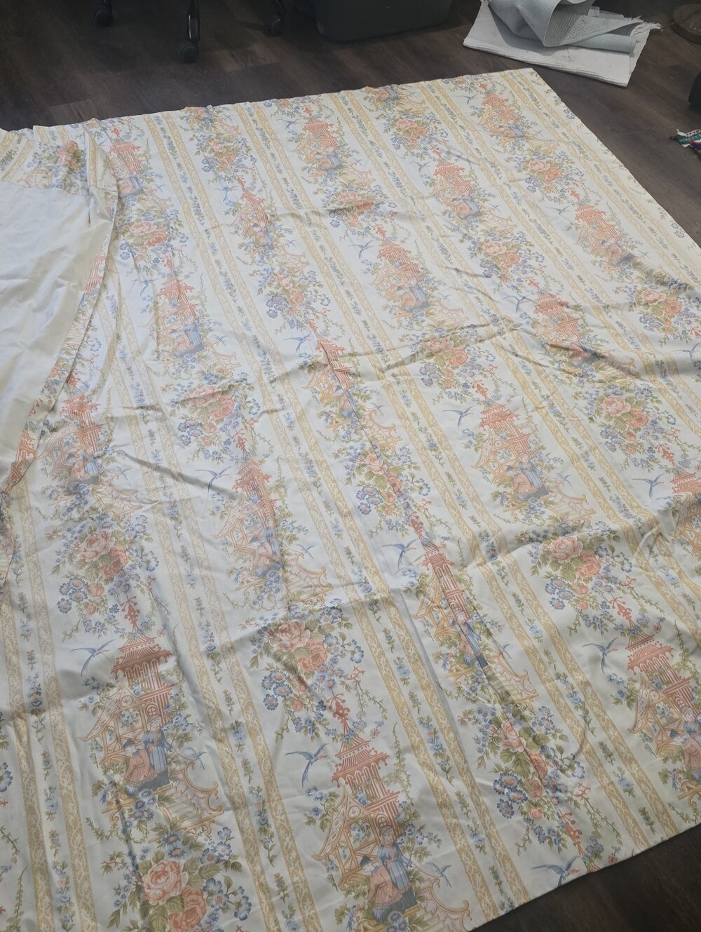 Chinoiserie toile drapery panels (9ft x 8ft each) Flat Panel Cotton Linen Lined